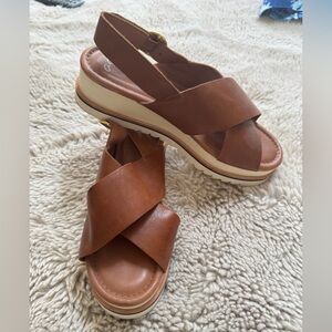 Ara Brown Leather Crossover Platform Sandals